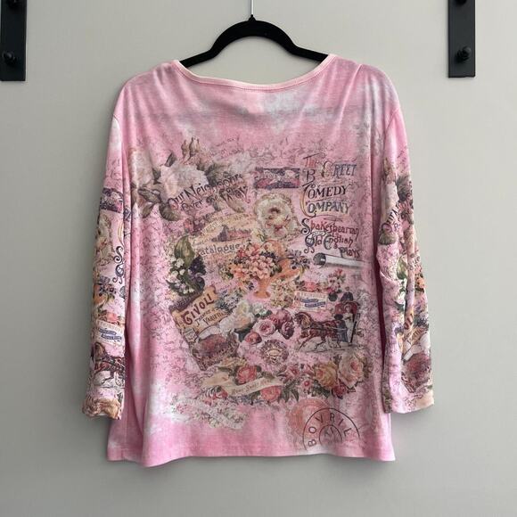 Pink Vintage French Print Top - Picture 2 of 4